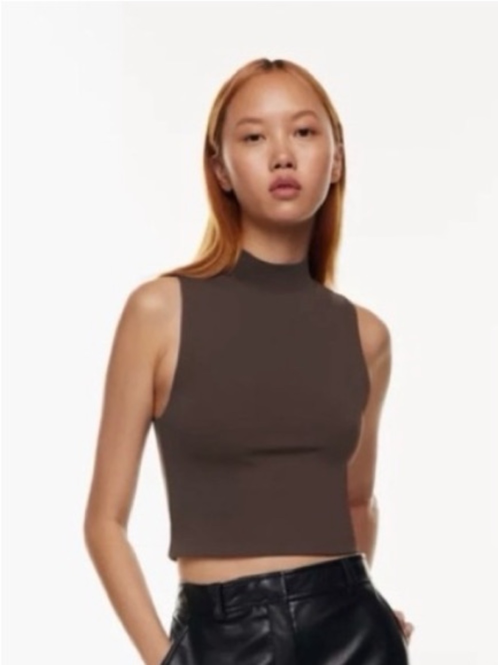 Aritzia Babaton Brown Contour Mock Neck Tank Top Cropped Sleeveless XXS 2XS